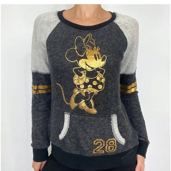Disney Park two tone gray gold Minnie Mouse sweatshirt. Size M - Picture 1 of 7